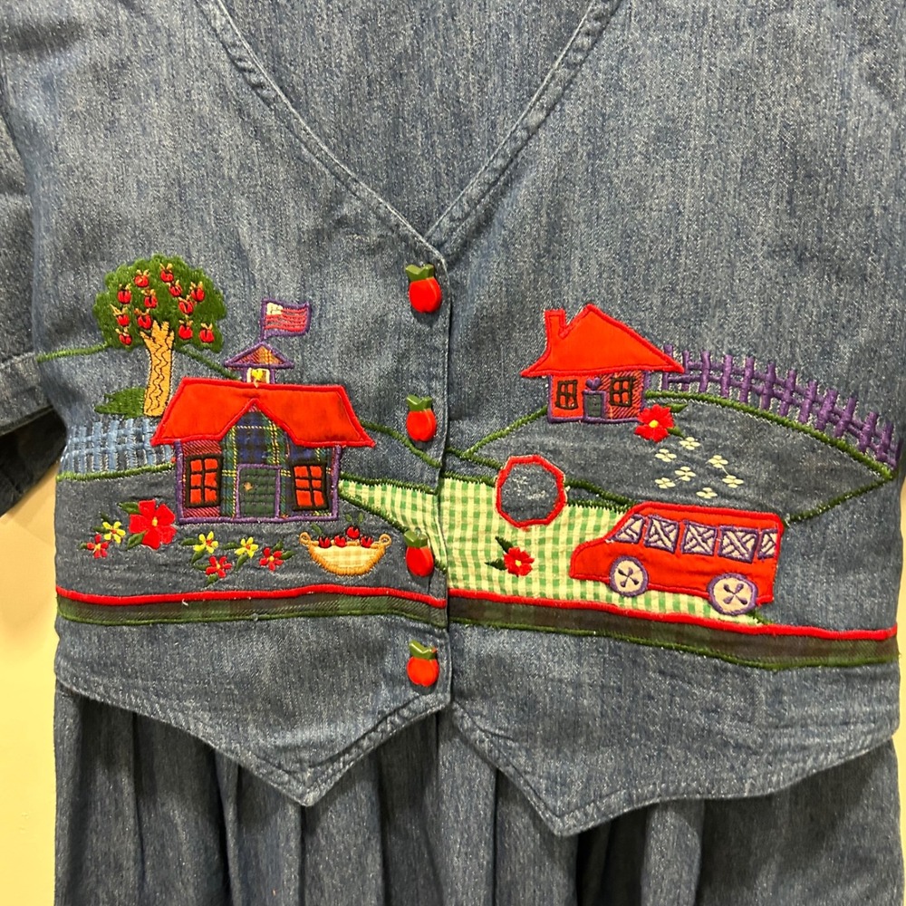vintage 90s Friday Wear denim maxi dress with an embroidered vest size 16 - Picture 3 of 4